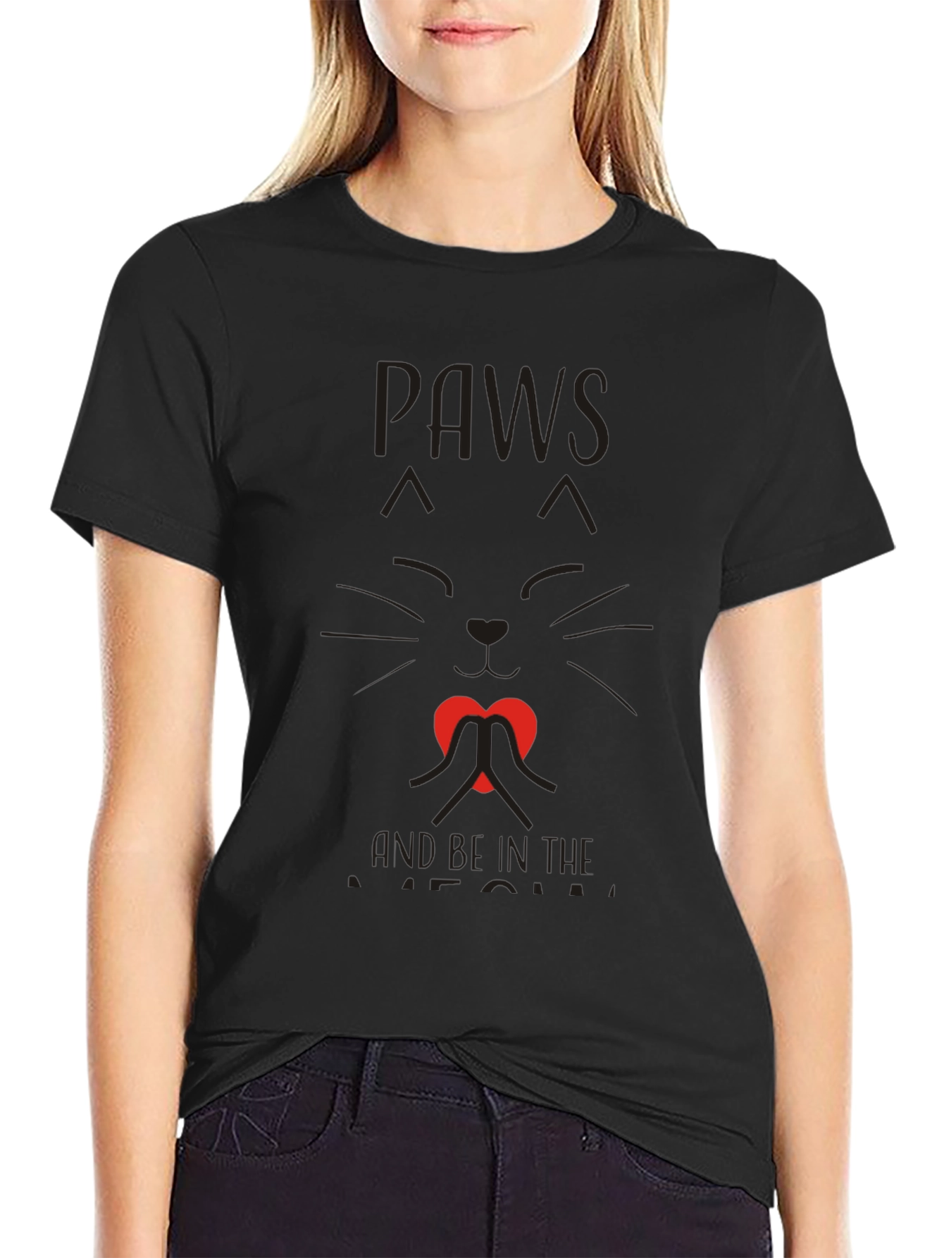 Paws and Love Cat Graphic Tee - Black