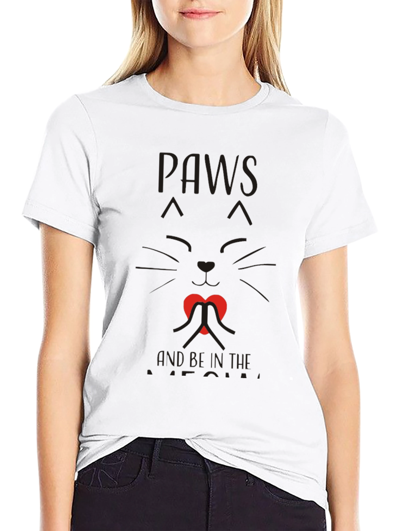 Paws and Love Cat Graphic Tee - Black