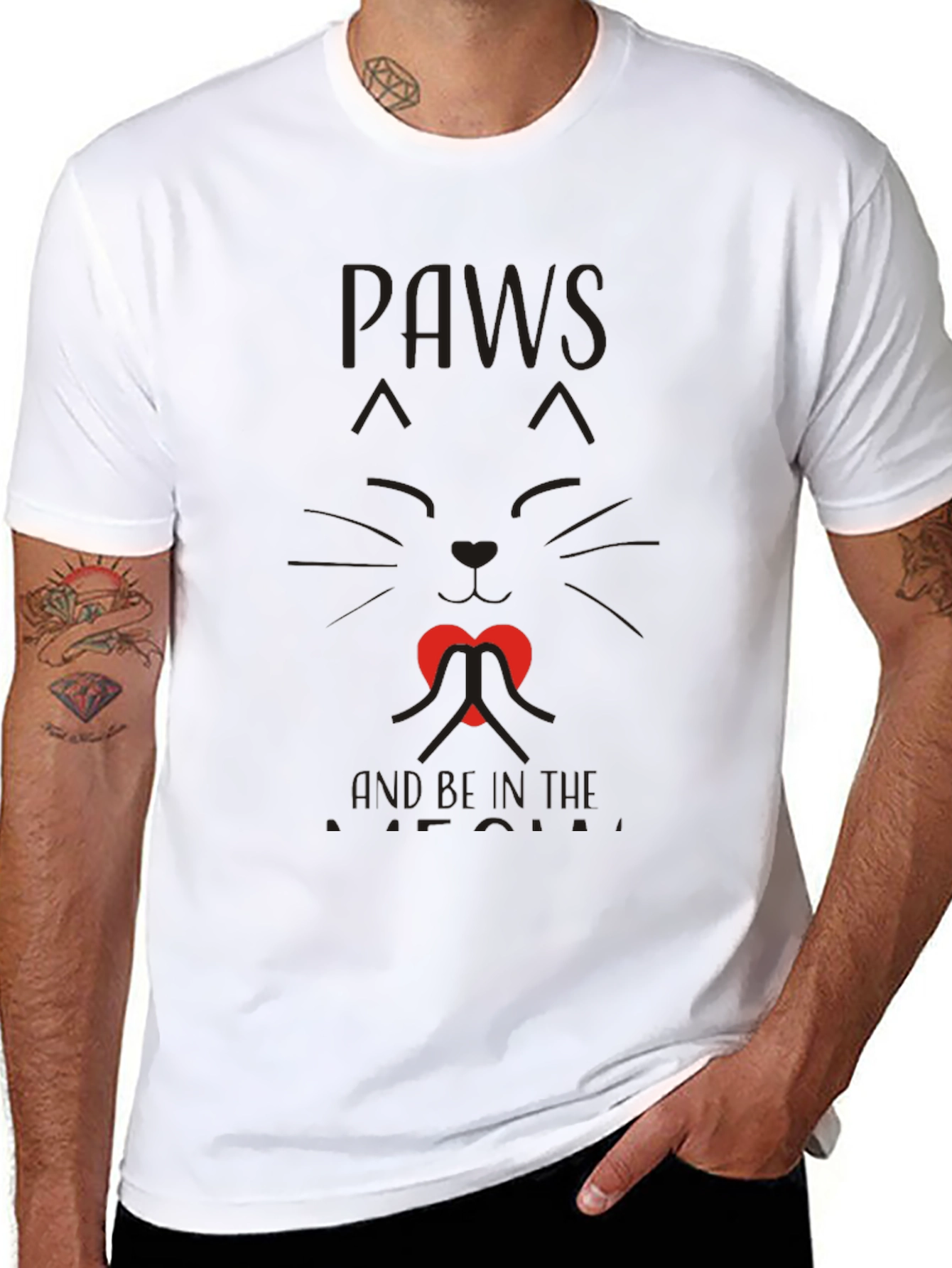 Paws and Love Cat Graphic Tee - Black
