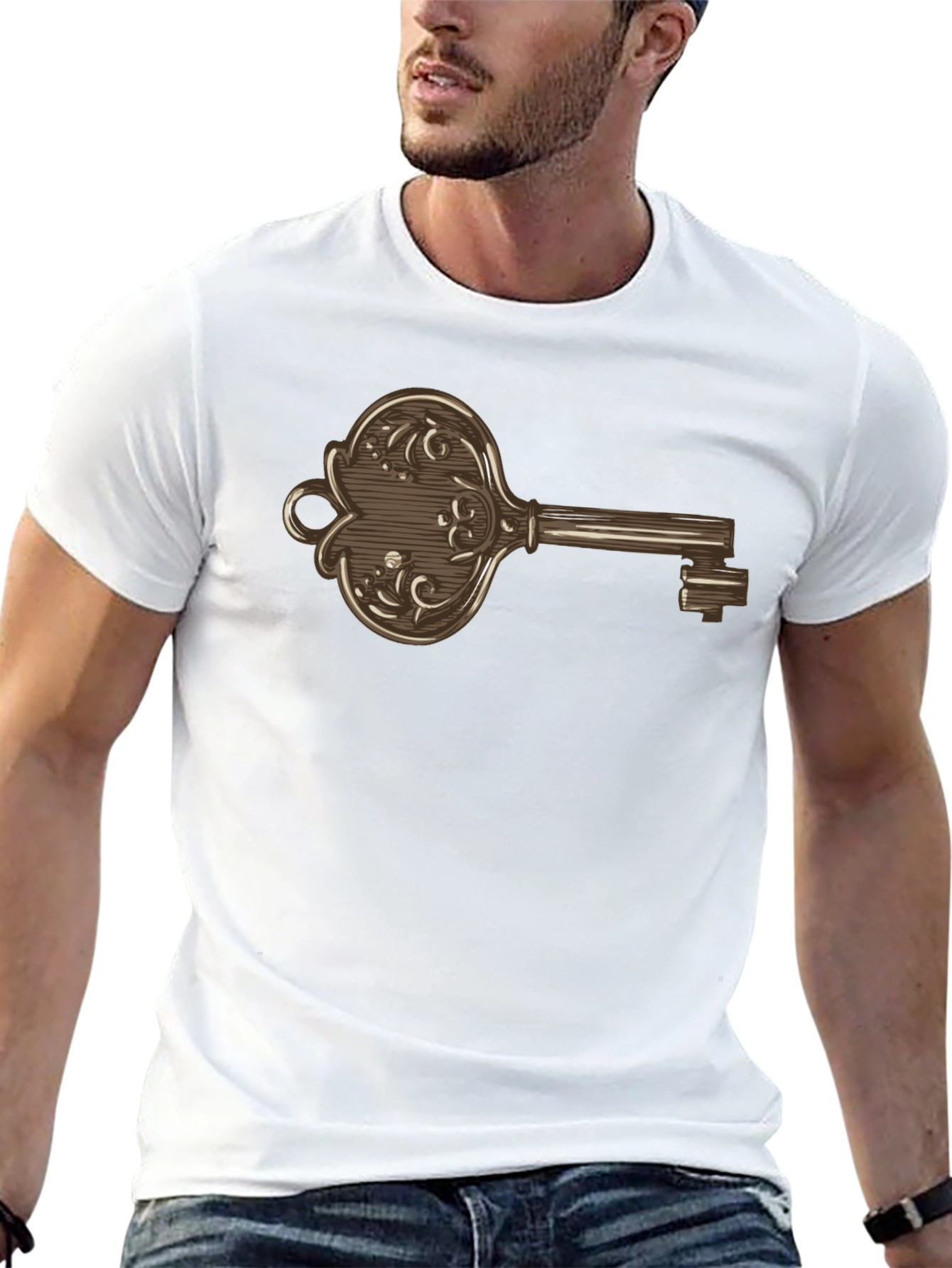 Ornate Key Graphic Print Mens T-Shirt