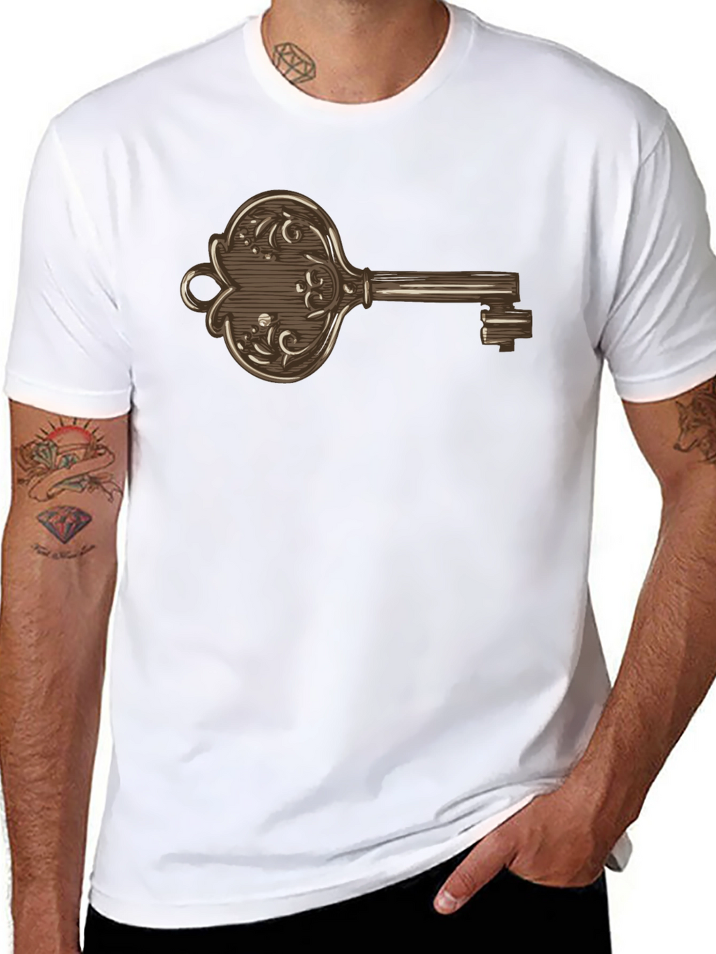 Ornate Key Graphic Print Mens T-Shirt