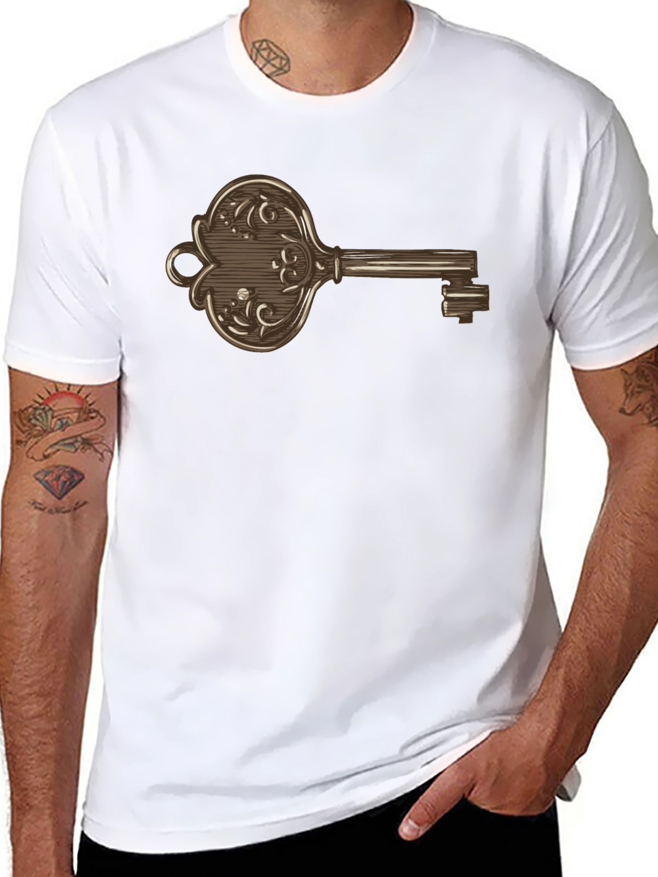 Ornate Key Graphic Print Mens T-Shirt