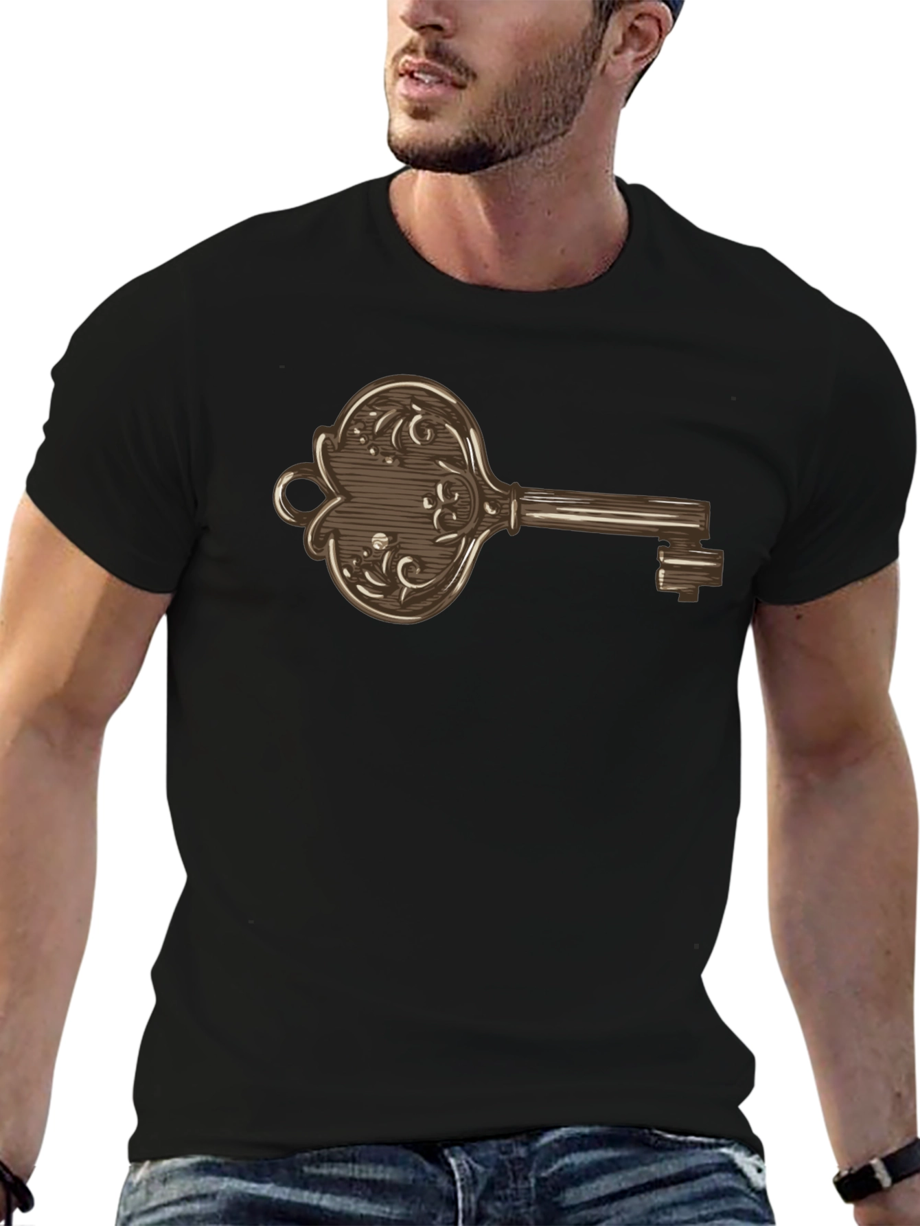 Ornate Key Graphic Print Mens T-Shirt