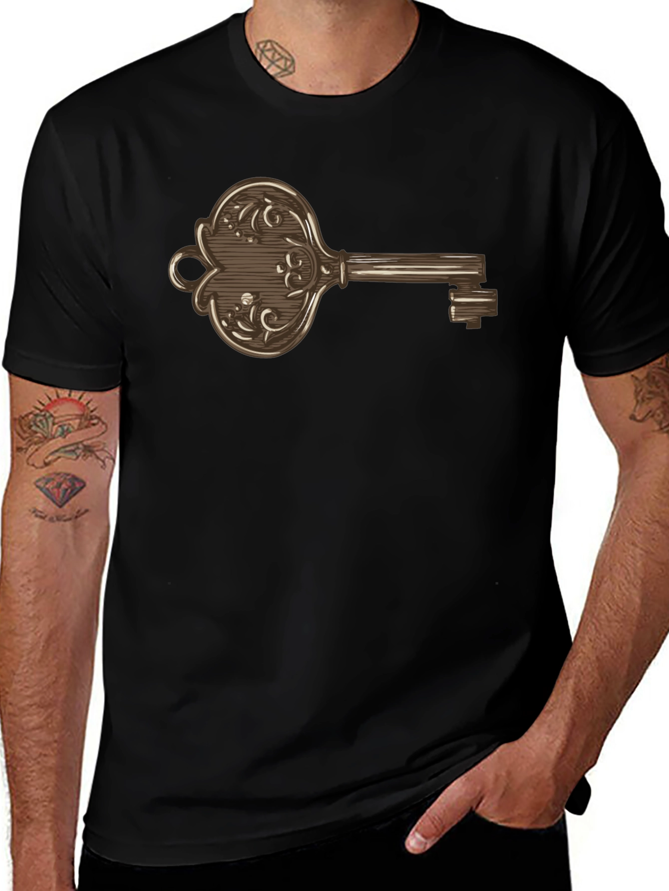Ornate Key Graphic Print Mens T-Shirt