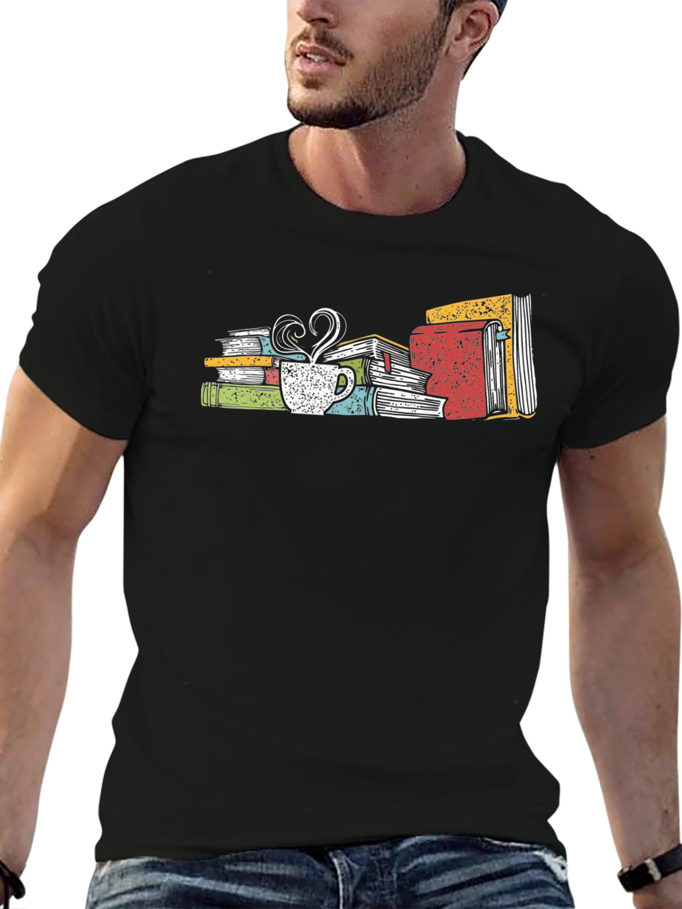 Book Lover T-Shirt: Books & Coffee Design