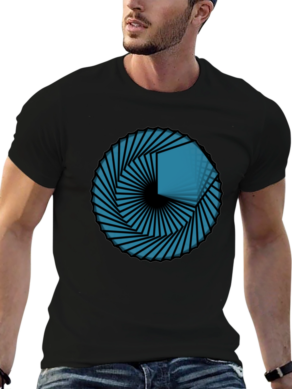 Geometric Vortex Tee - Abstract Design Black T-Shirt