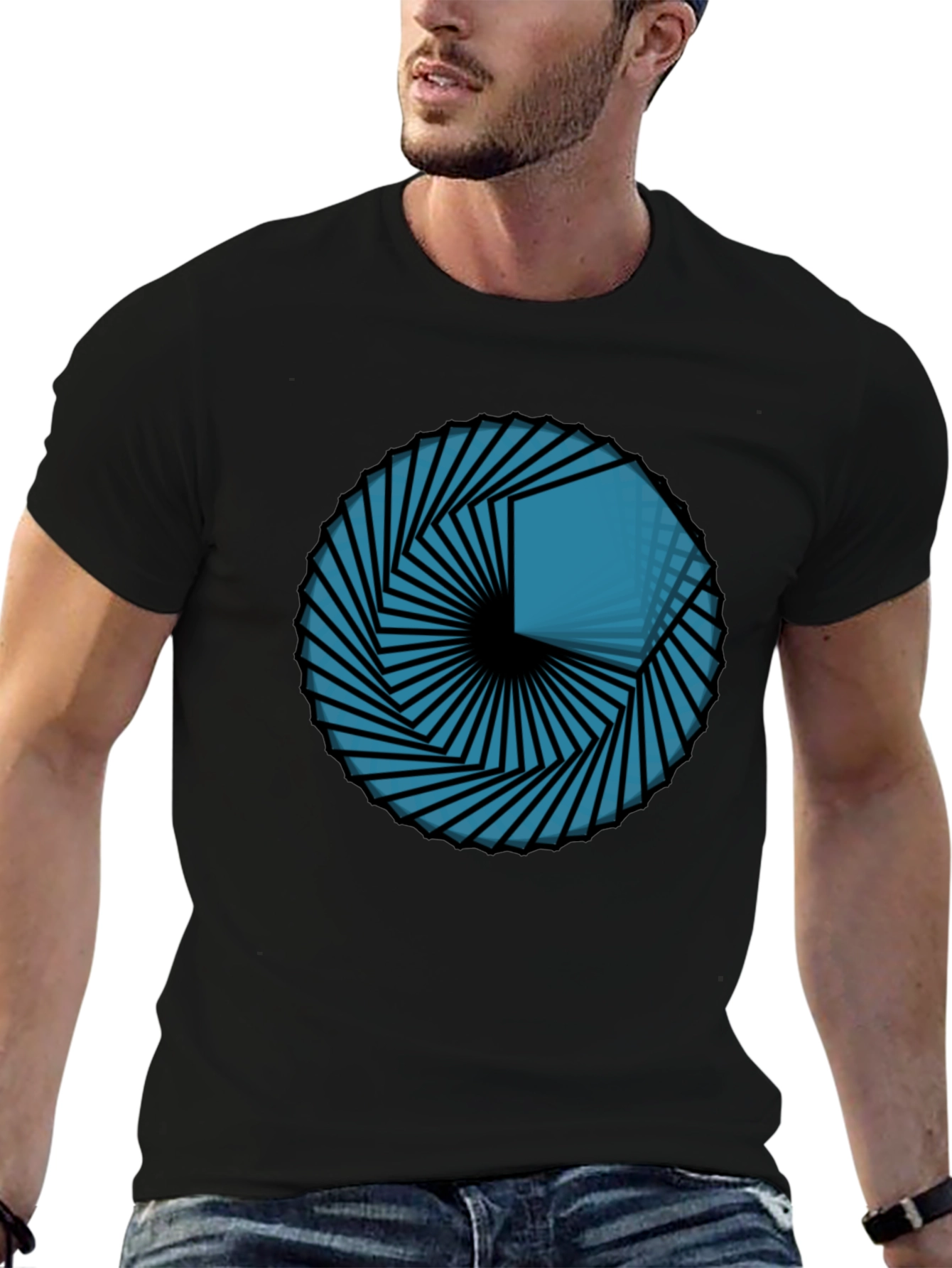Geometric Vortex Tee - Abstract Design Black T-Shirt