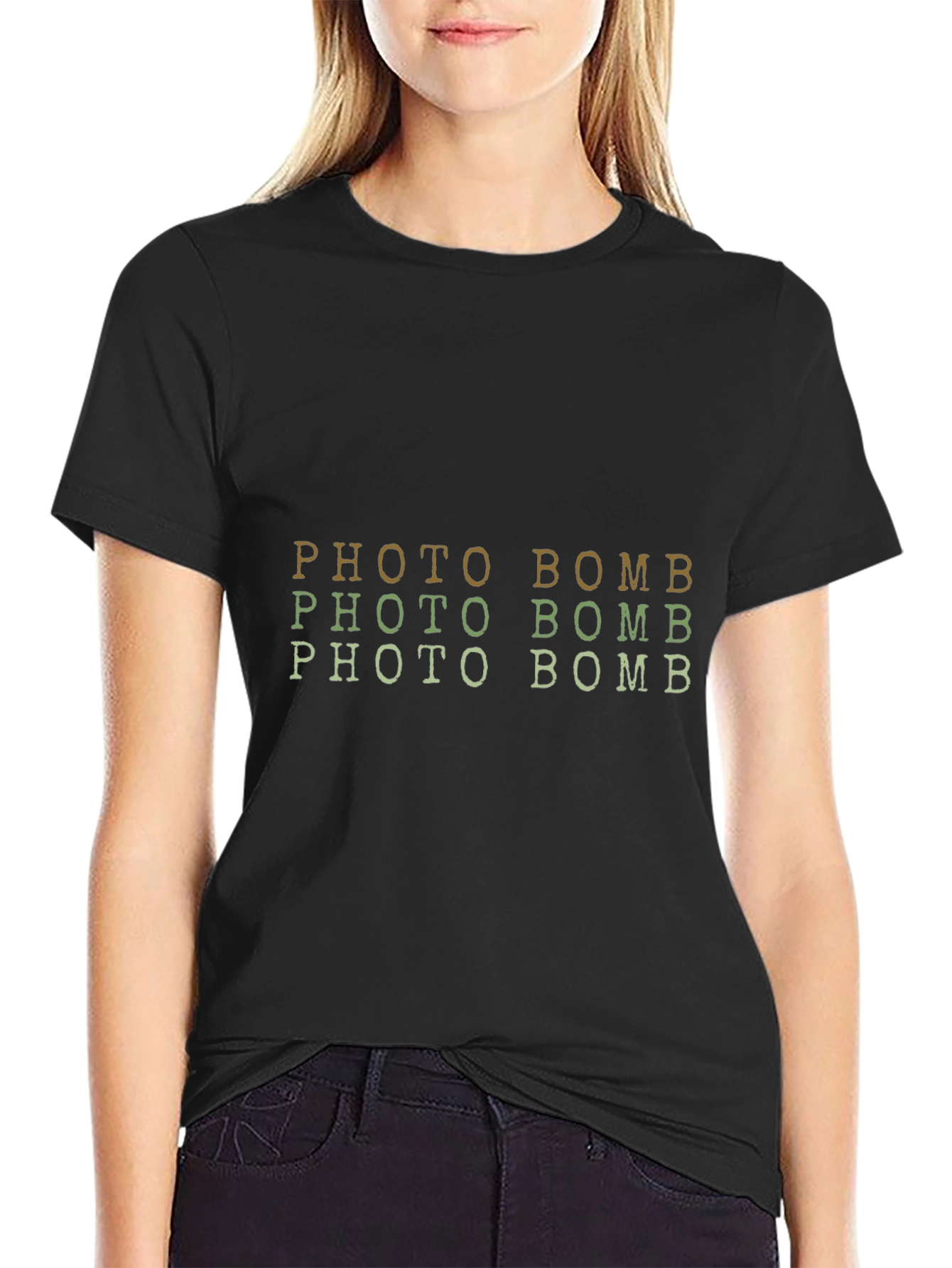 Photo Bomb Graphic Tee - Trendy Short Sleeve Crew Neck Shirt