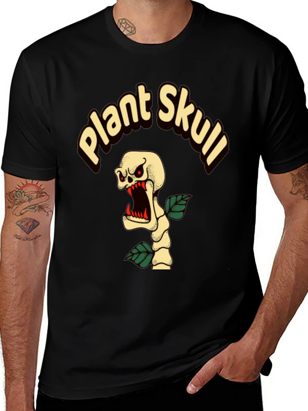 Plant Skull Graphic T-Shirt - Black Cotton Tee