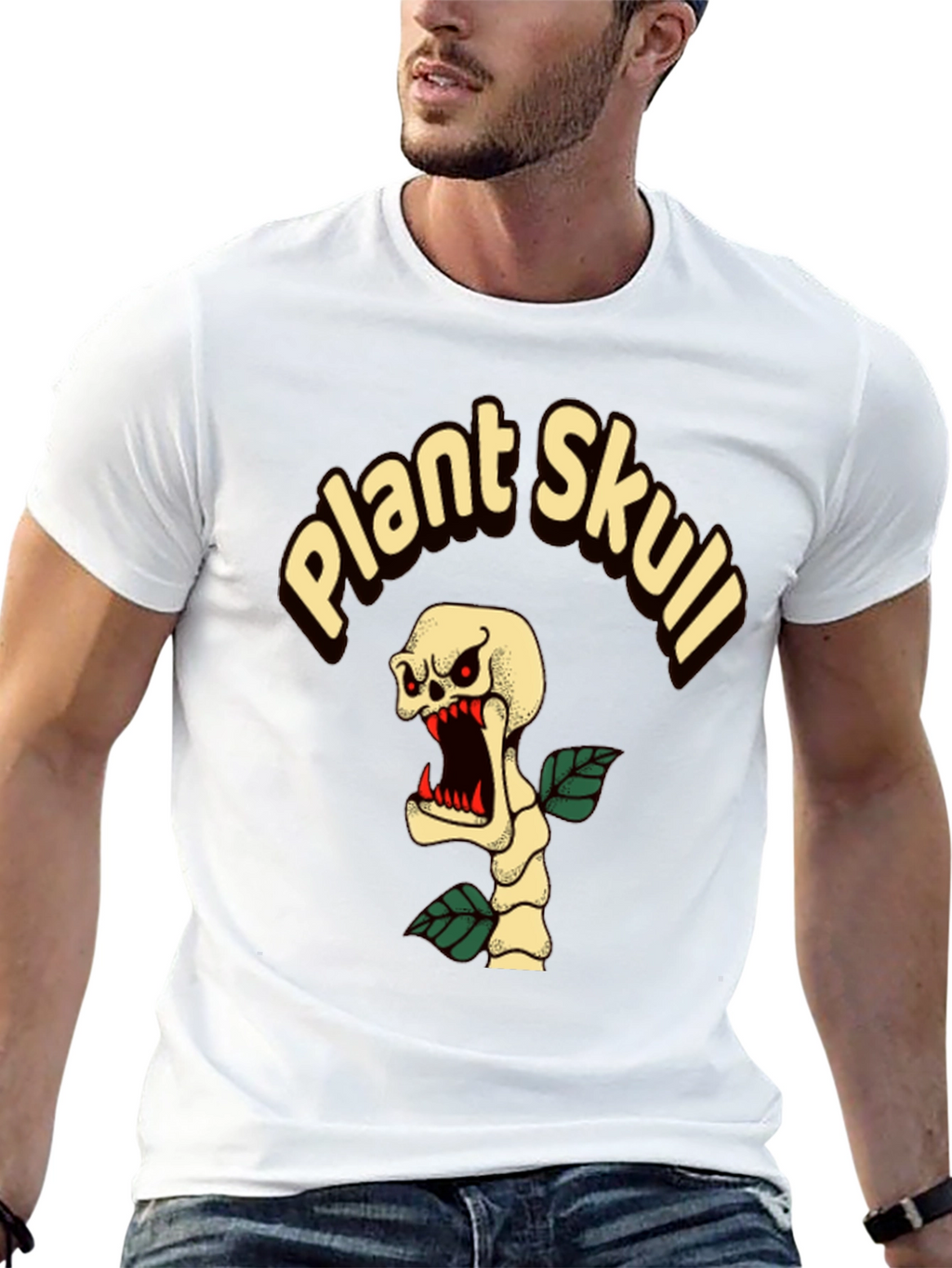 Plant Skull Graphic T-Shirt - Black Cotton Tee