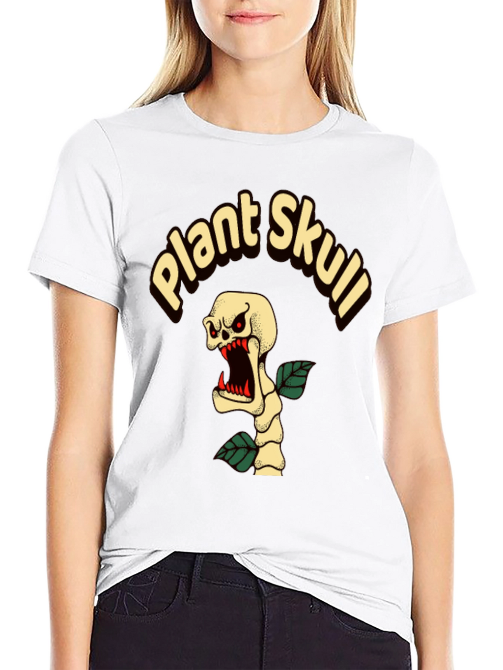 Plant Skull Graphic T-Shirt - Black Cotton Tee