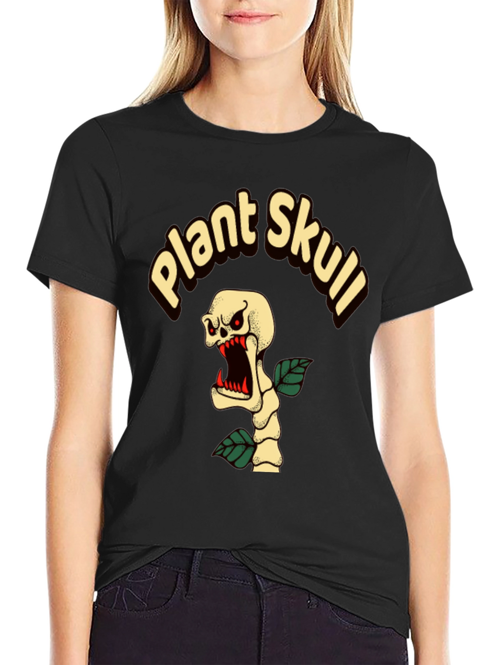 Plant Skull Graphic T-Shirt - Black Cotton Tee