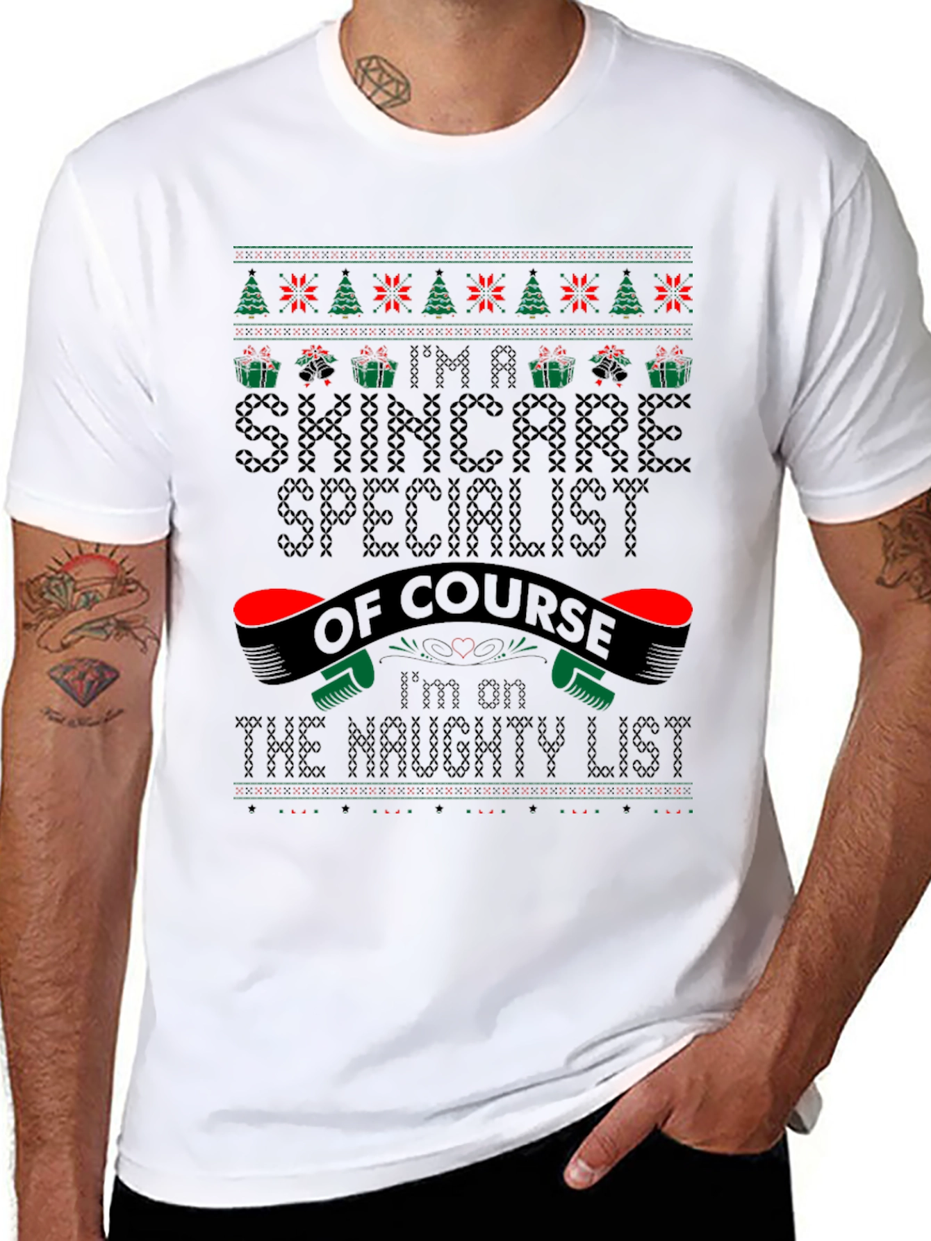 Skincare Specialist Naughty List Ugly Christmas Sweater T-Shirt