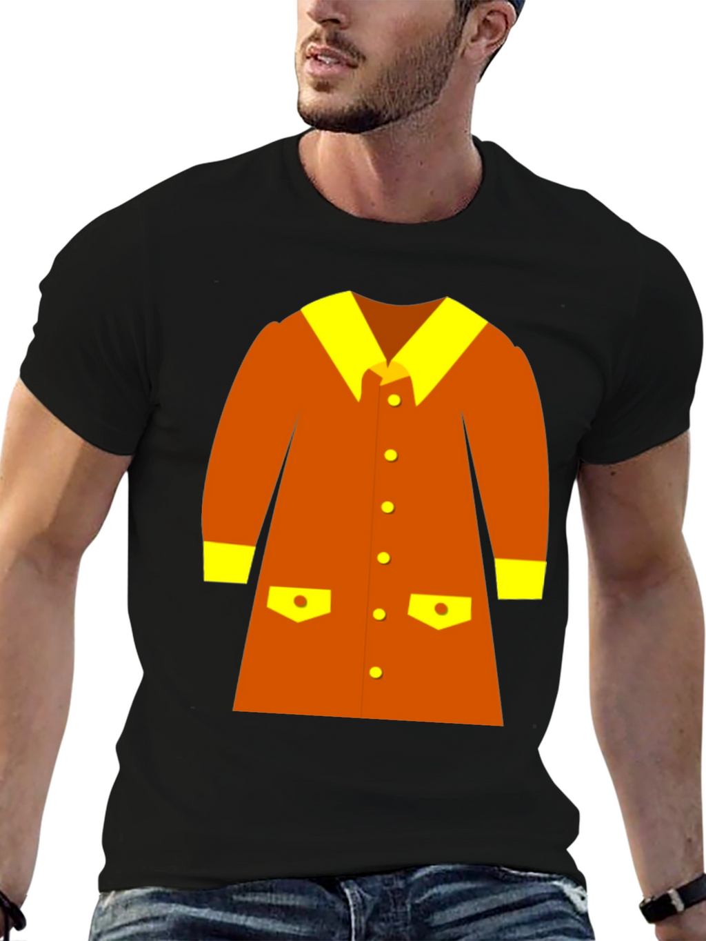 Retro Cartoon Coat Graphic Tee - Black