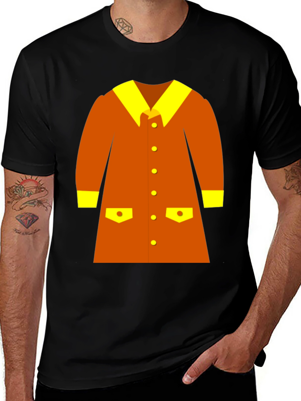 Retro Cartoon Coat Graphic Tee - Black