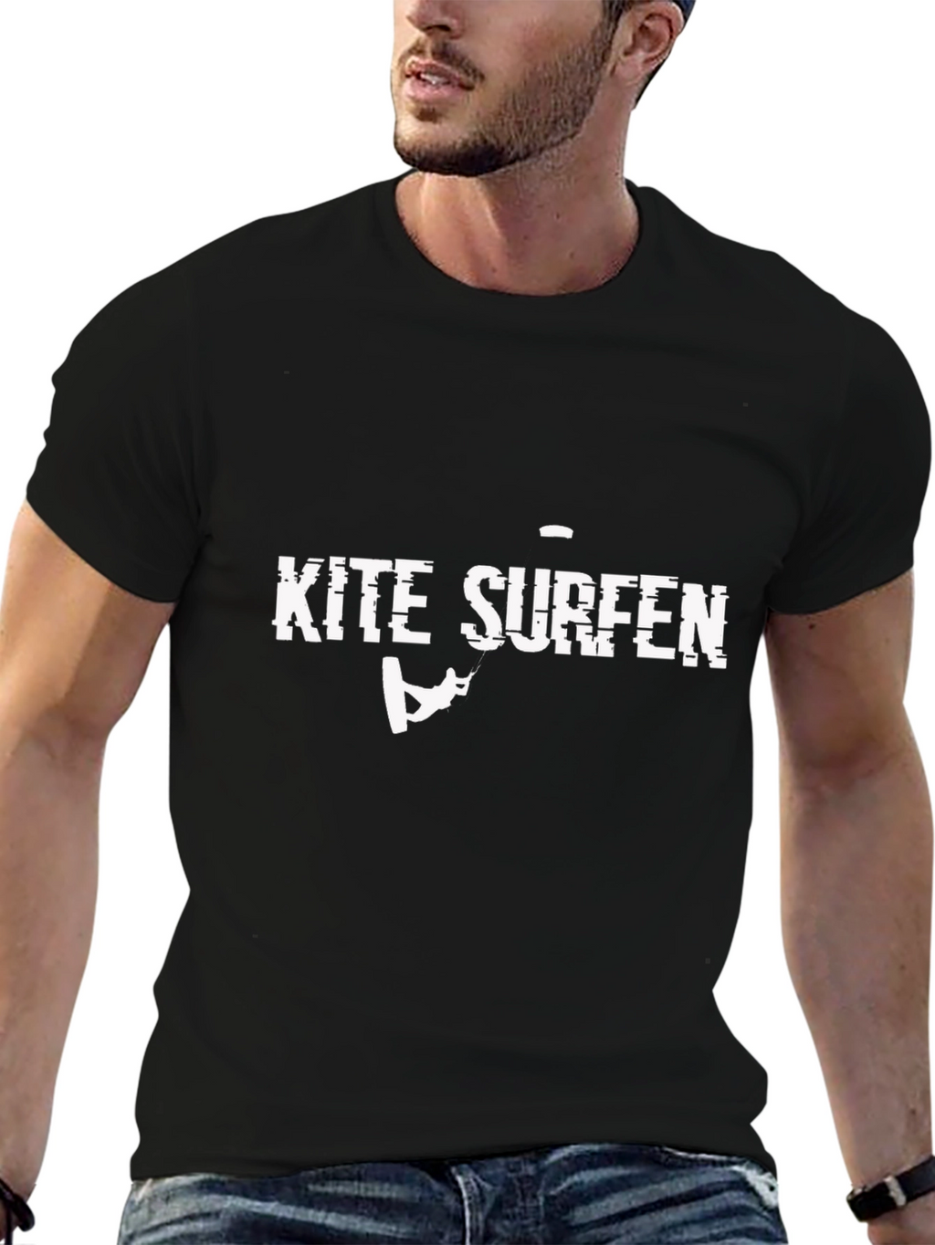 Kite Surfing Graphic Tee - Black Cotton