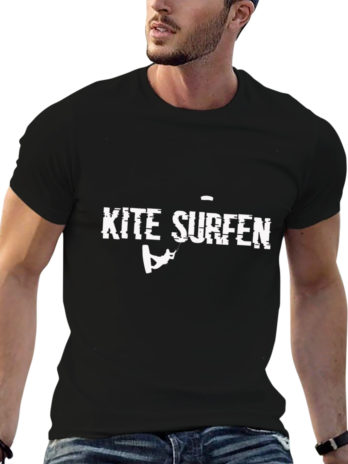 Kite Surfing Graphic Tee - Black Cotton