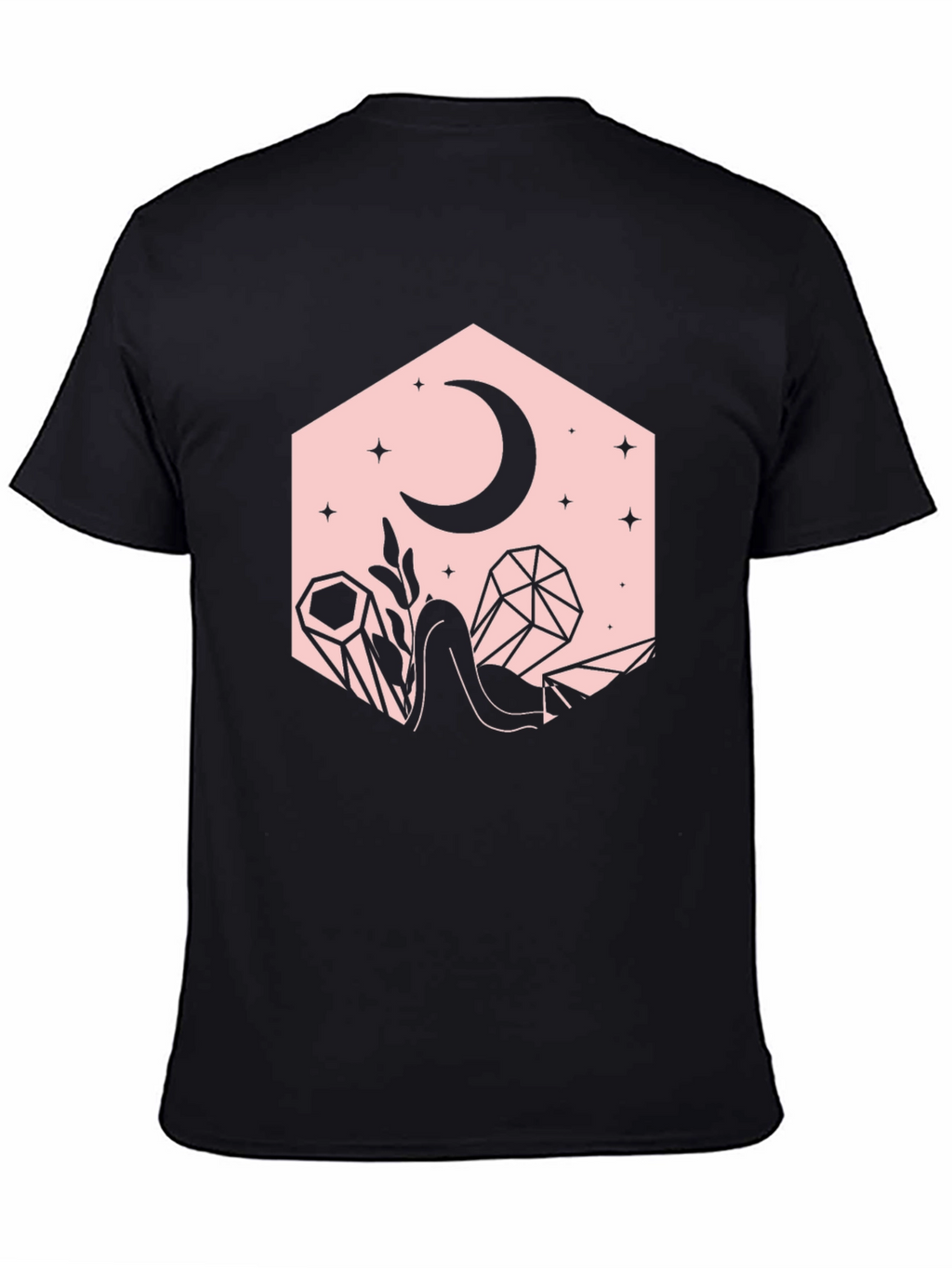 Crescent Moon and Crystals Black Graphic Tee