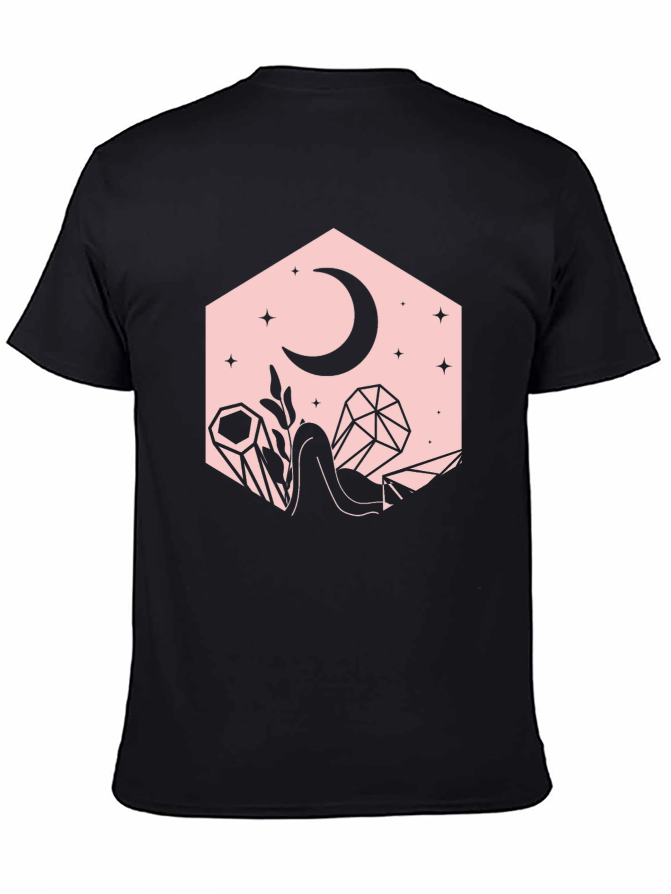 Crescent Moon and Crystals Black Graphic Tee