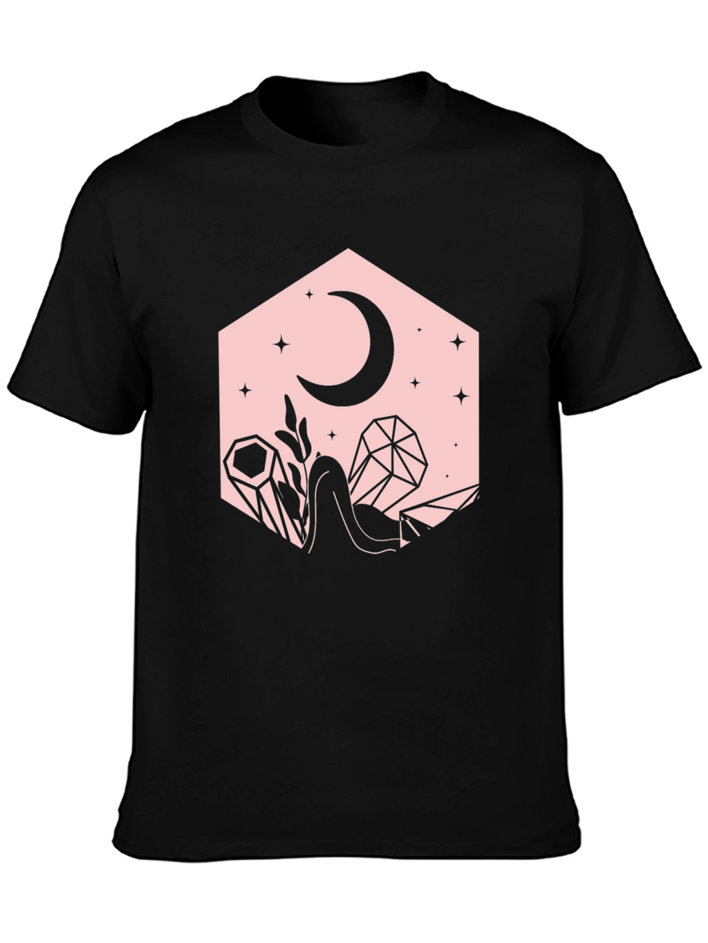 Crescent Moon and Crystals Black Graphic Tee