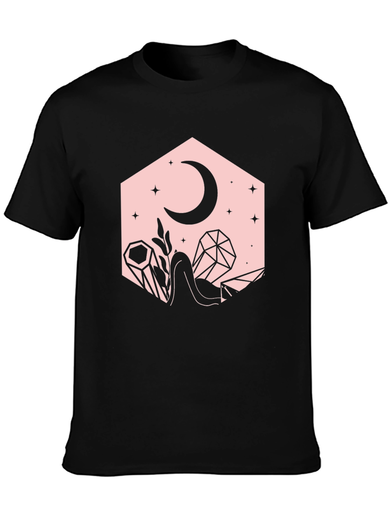 Crescent Moon and Crystals Black Graphic Tee