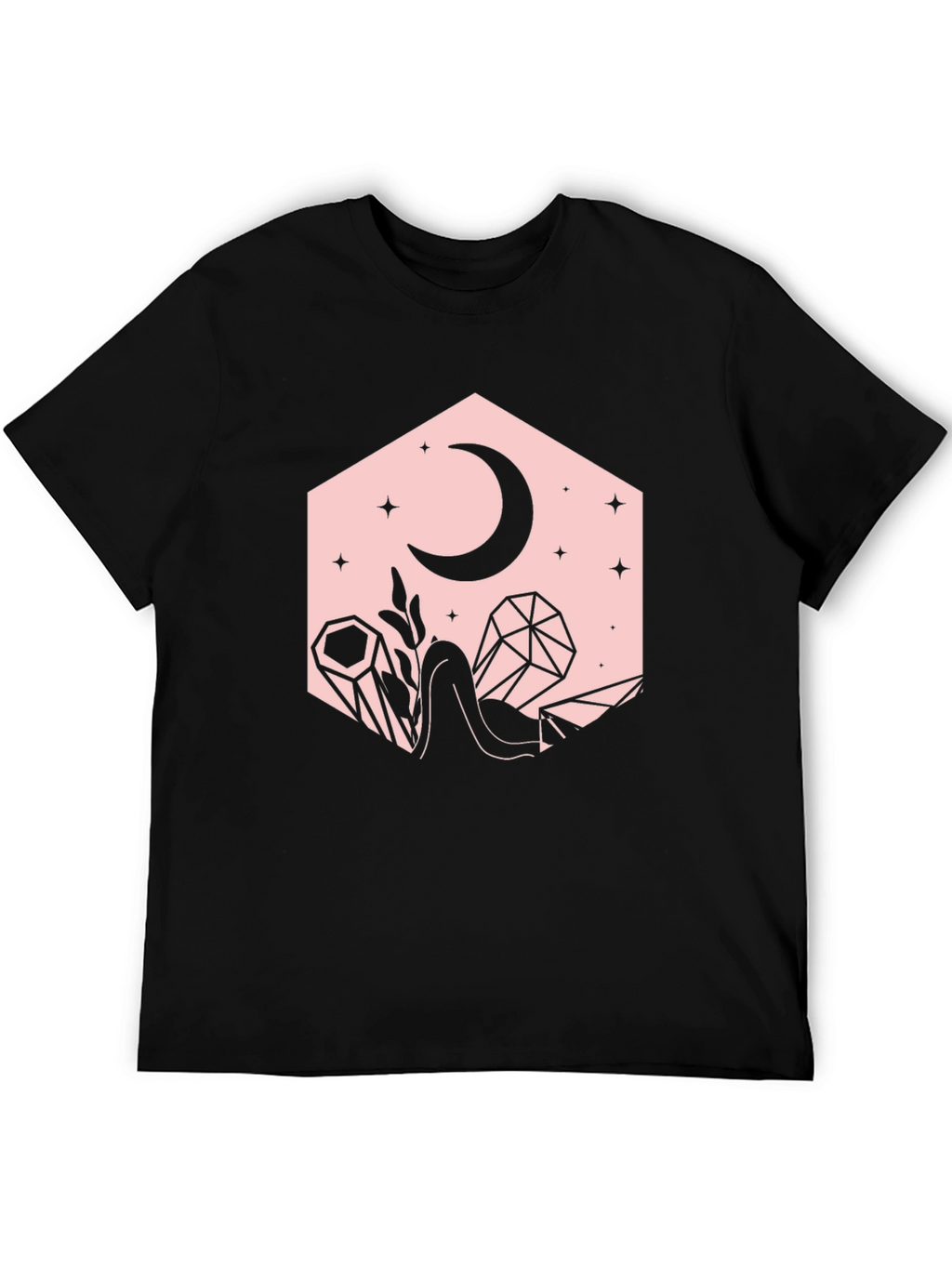 Crescent Moon and Crystals Black Graphic Tee