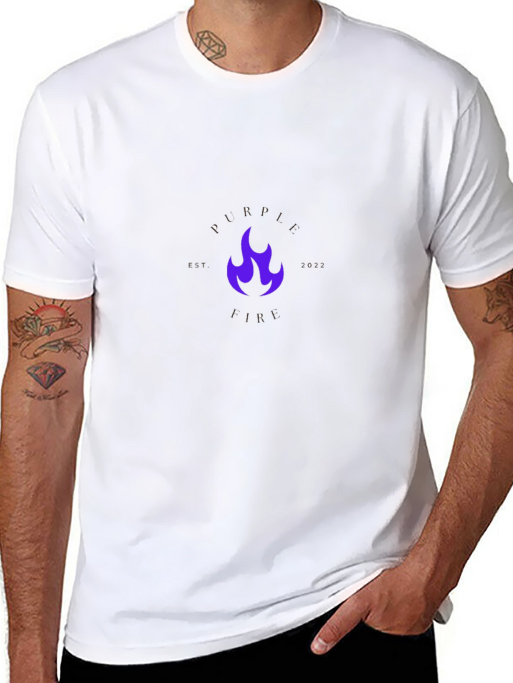 Purple Fire Graphic Black T-Shirt