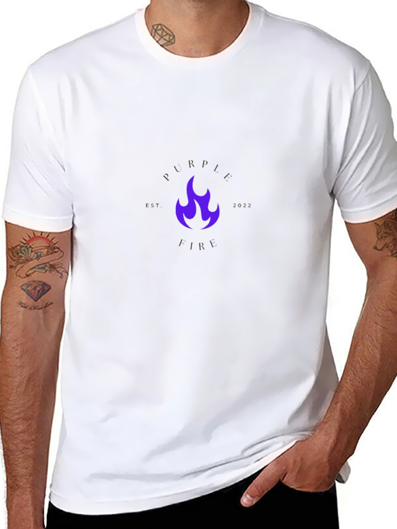 Purple Fire Graphic Black T-Shirt