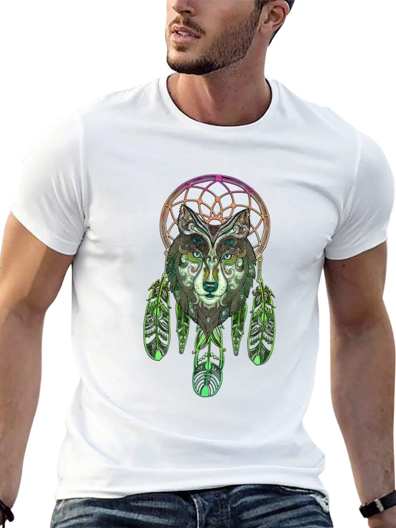 Wolf Dreamcatcher Graphic Tee - Black