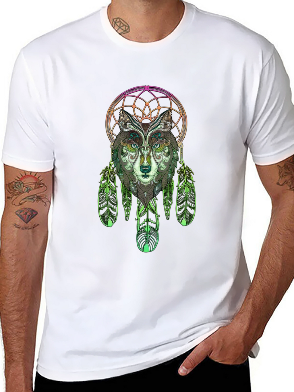 Wolf Dreamcatcher Graphic Tee - Black