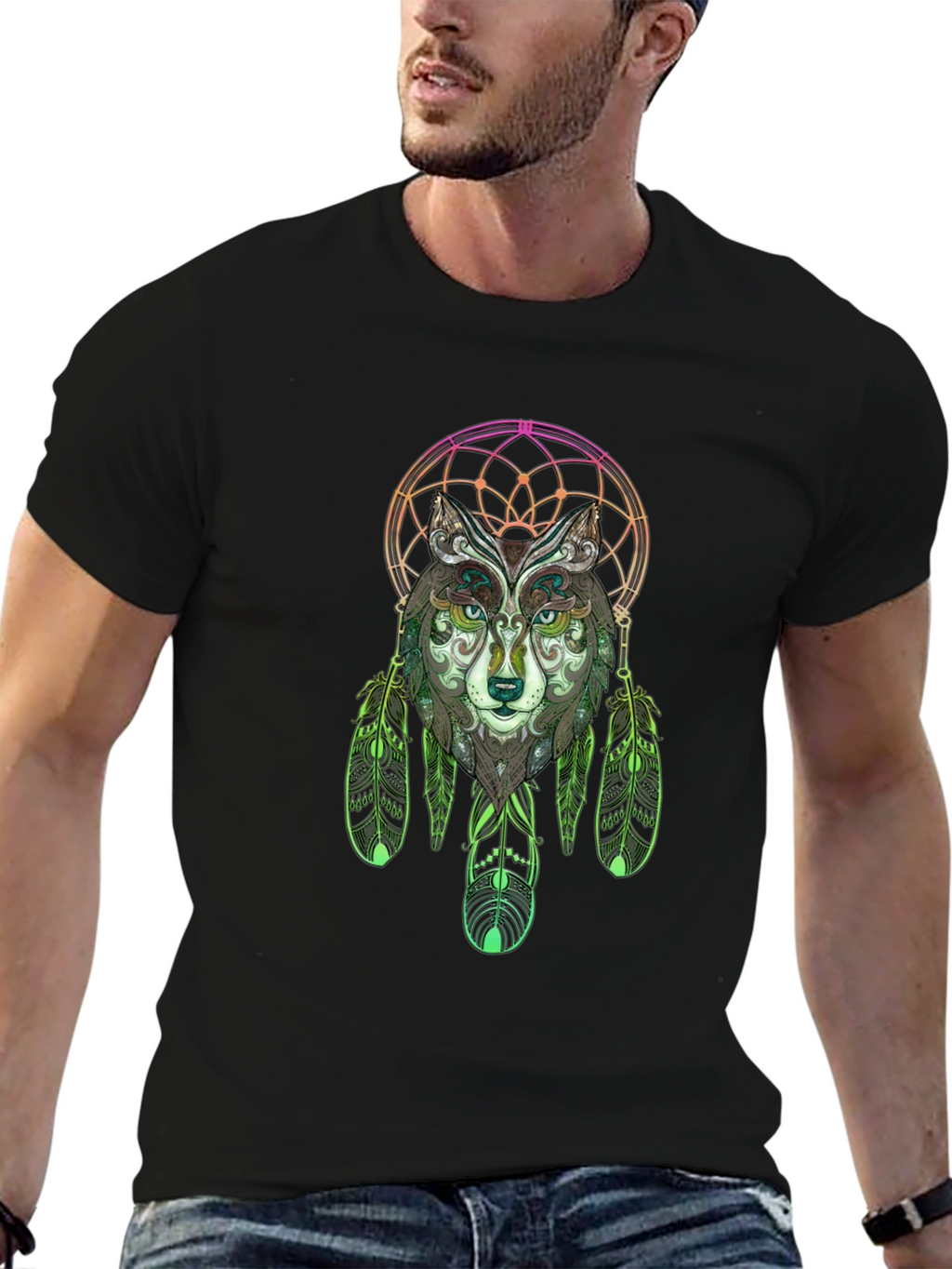 Wolf Dreamcatcher Graphic Tee - Black