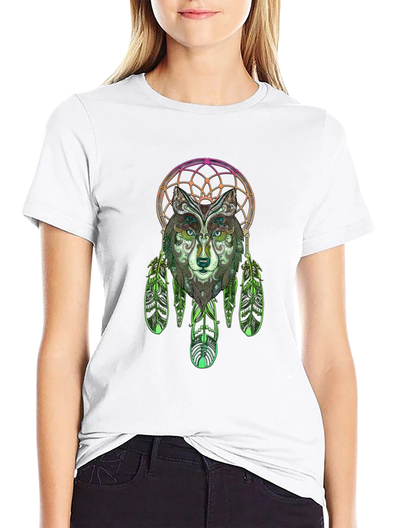 Wolf Dreamcatcher Graphic Tee - Black