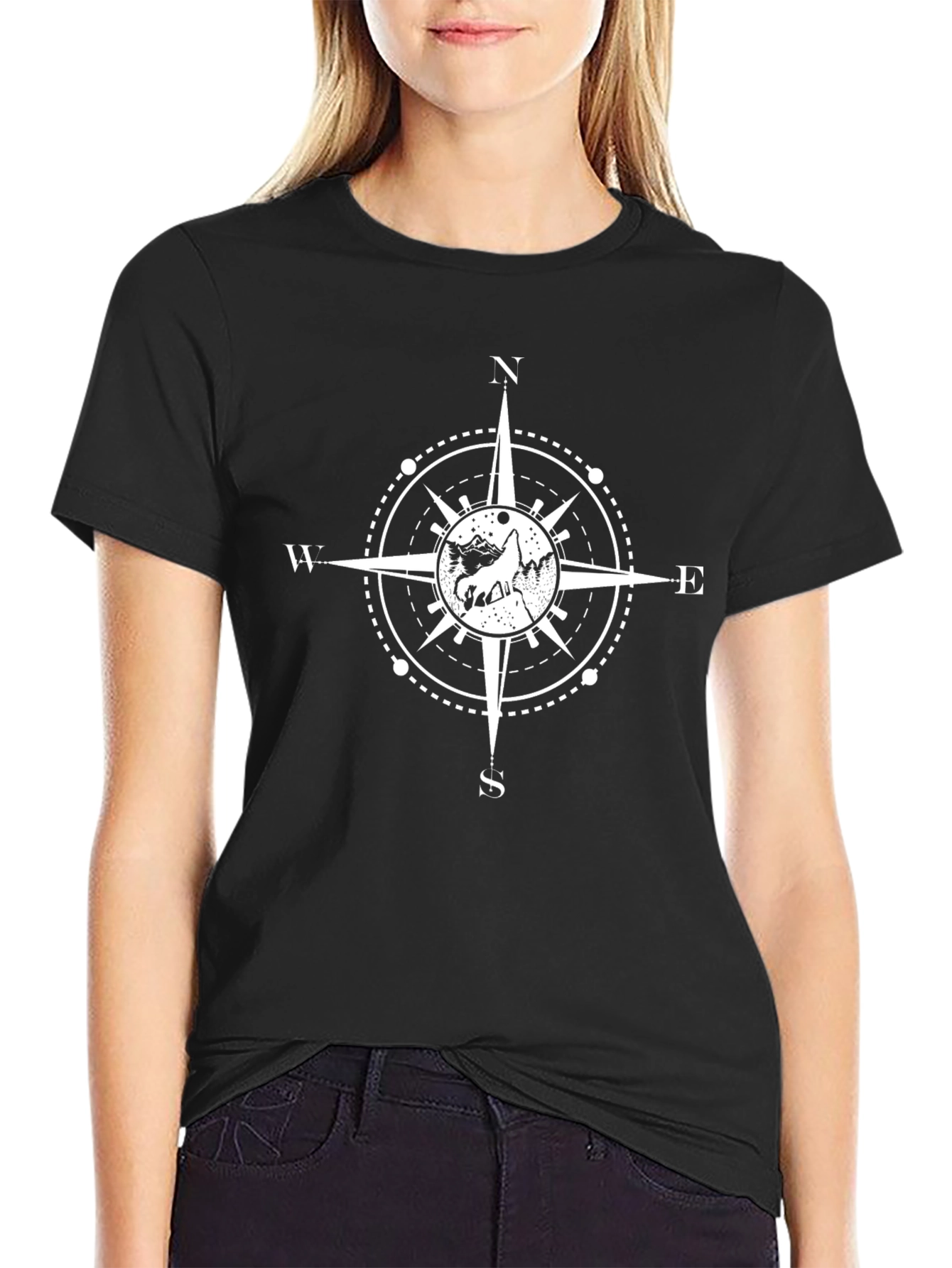 Compass Graphic Tee - Black Cotton T-Shirt