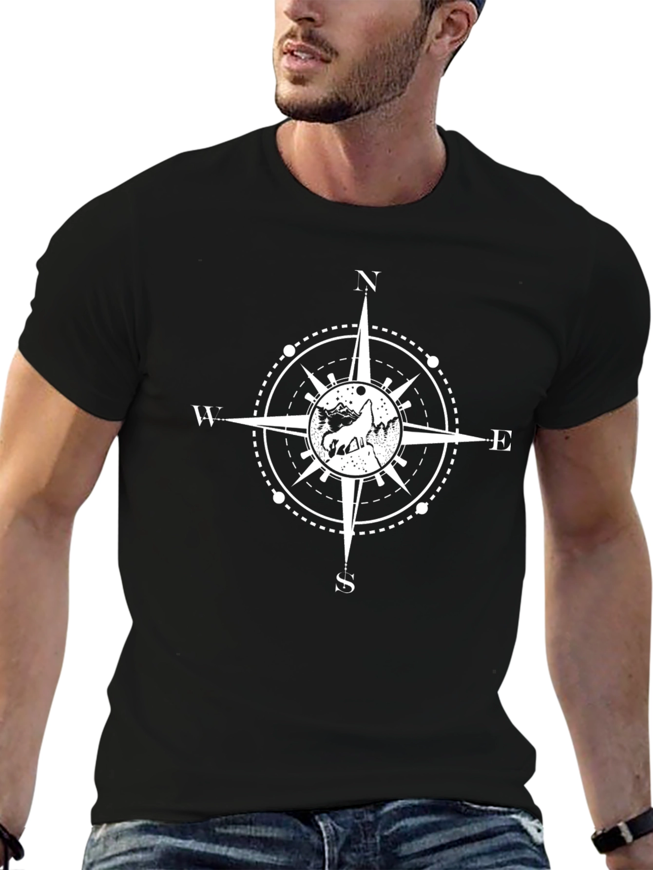 Compass Graphic Tee - Black Cotton T-Shirt