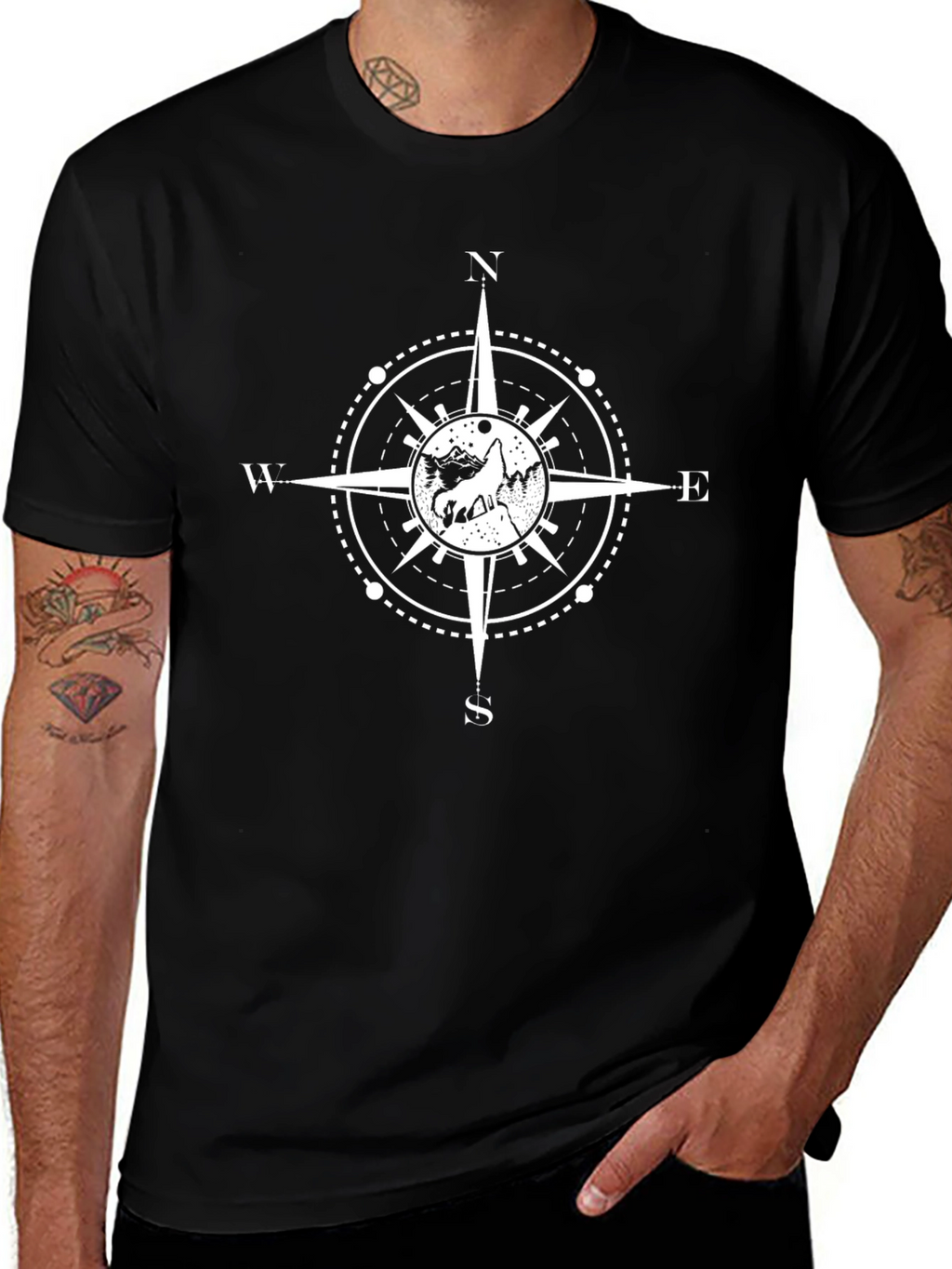 Compass Graphic Tee - Black Cotton T-Shirt