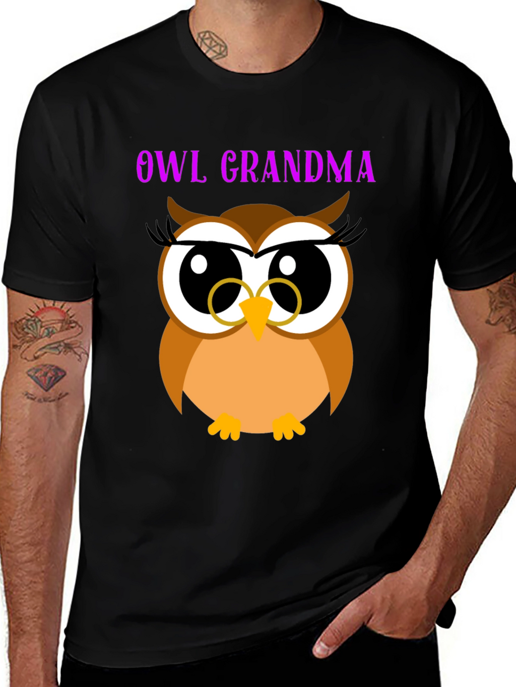 Owl Grandma Black T-Shirt