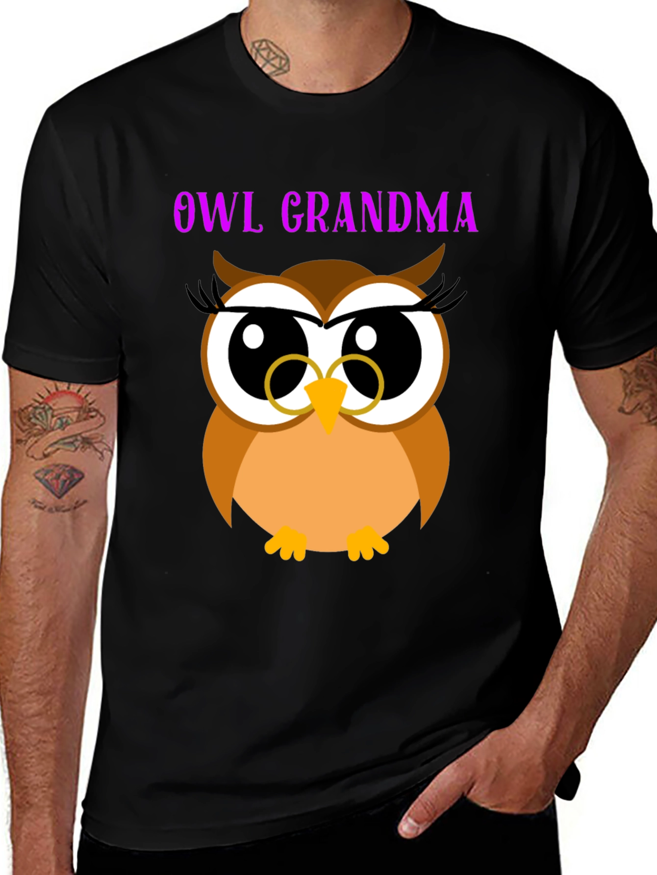 Owl Grandma Black T-Shirt