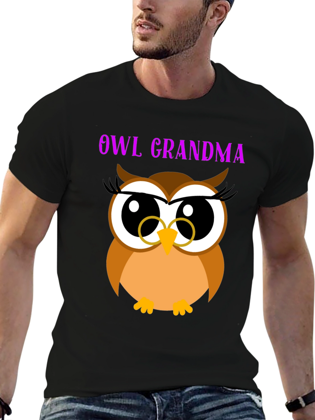 Owl Grandma Black T-Shirt