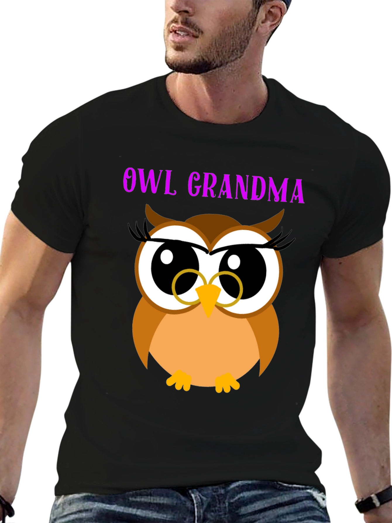 Owl Grandma Black T-Shirt
