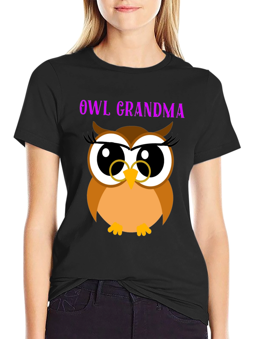 Owl Grandma Black T-Shirt