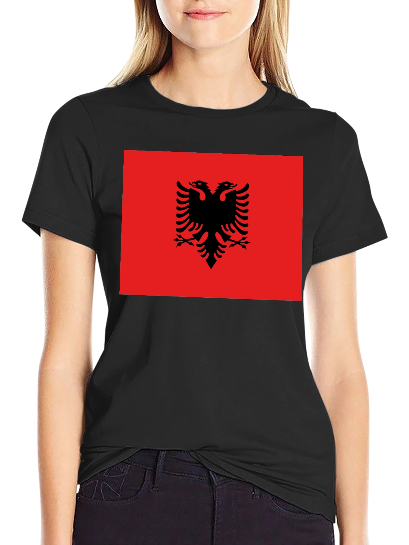Albania Flag T-Shirt - Double Headed Eagle Design