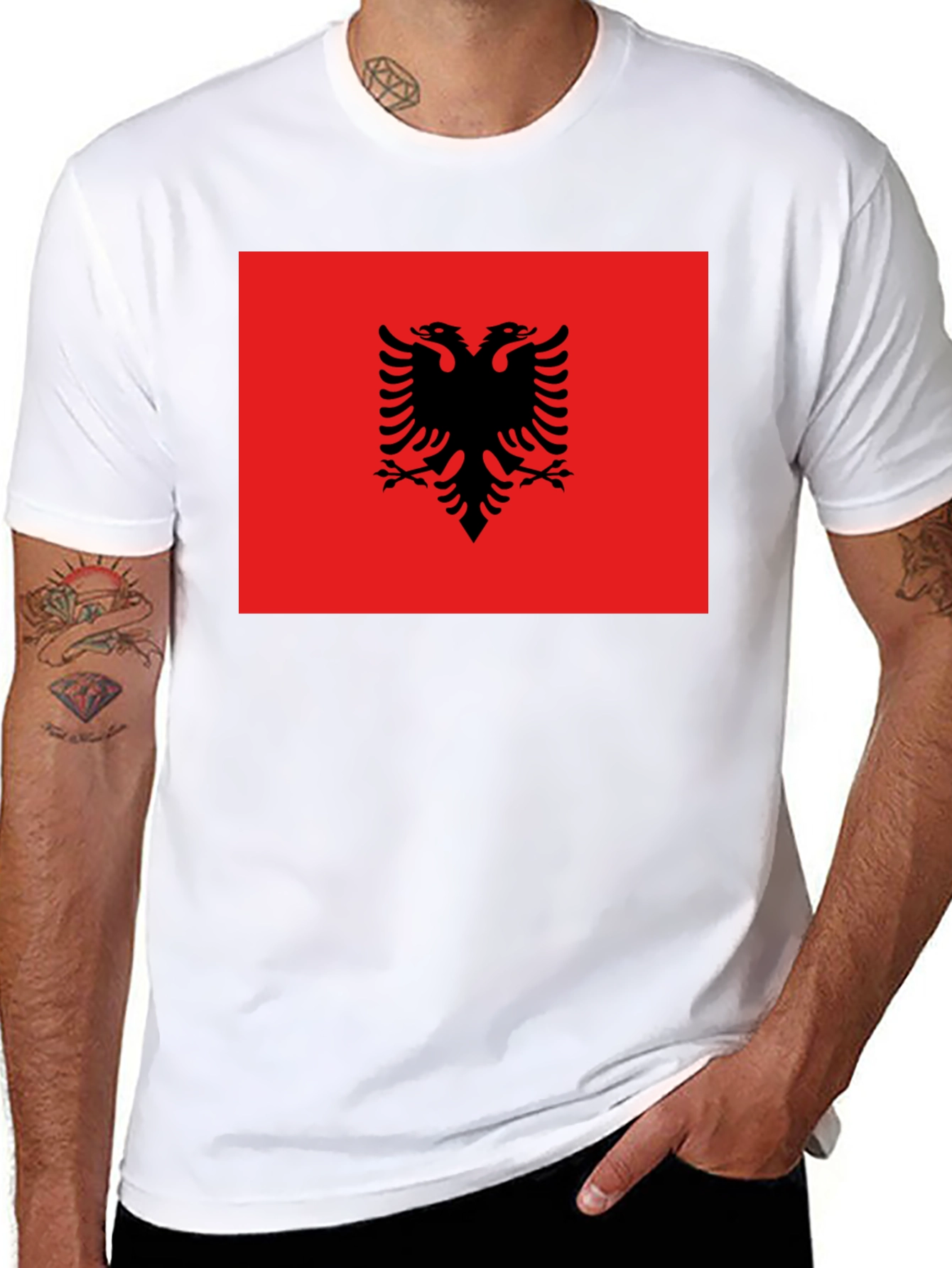 Albania Flag T-Shirt - Double Headed Eagle Design