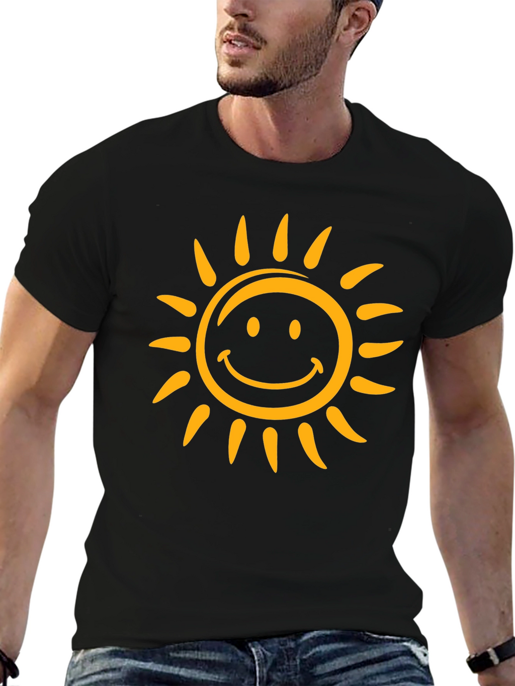 Smiling Sun Graphic Tee - Black Cotton Comfort