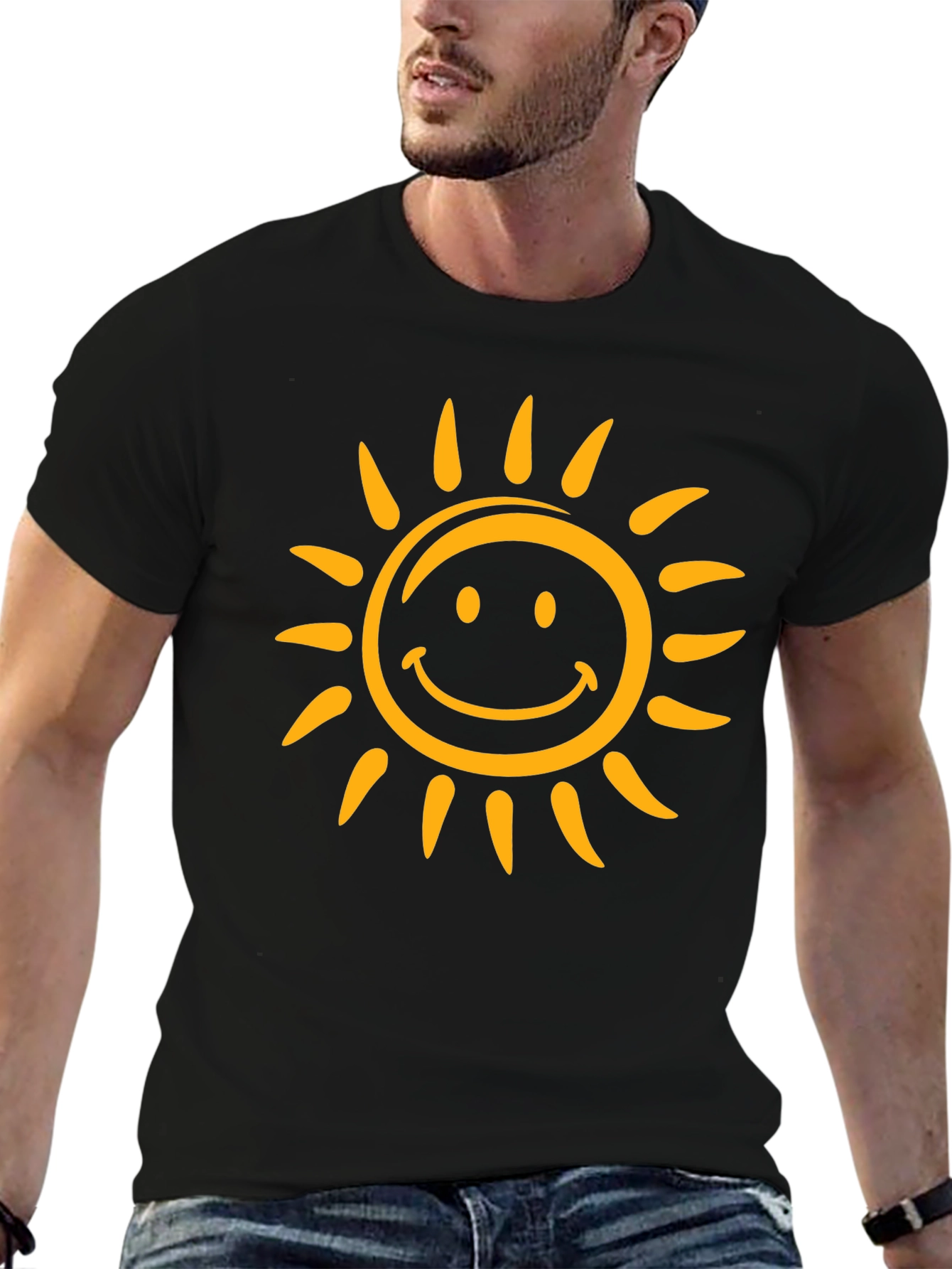 Smiling Sun Graphic Tee - Black Cotton Comfort