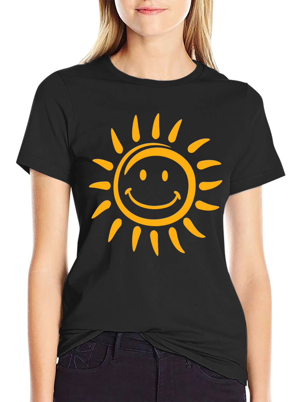 Smiling Sun Graphic Tee - Black Cotton Comfort