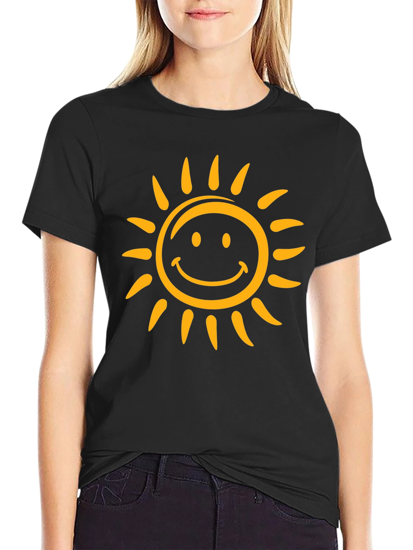 Smiling Sun Graphic Tee - Black Cotton Comfort