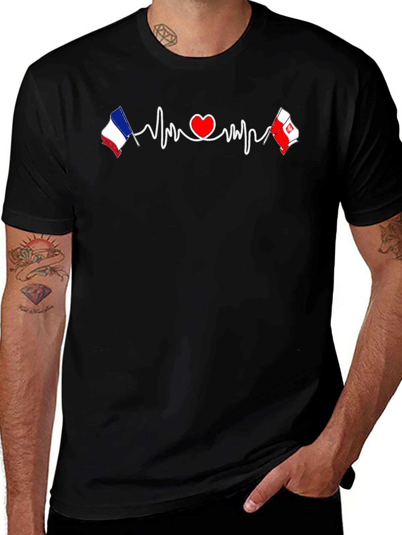 Heartbeat France Poland Love Graphic Tee