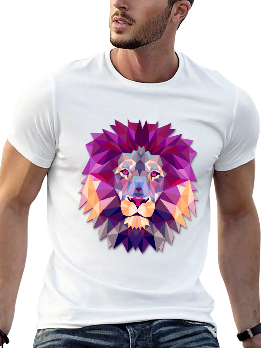 Geometric Lion Graphic Tee - Modern Art Shirt