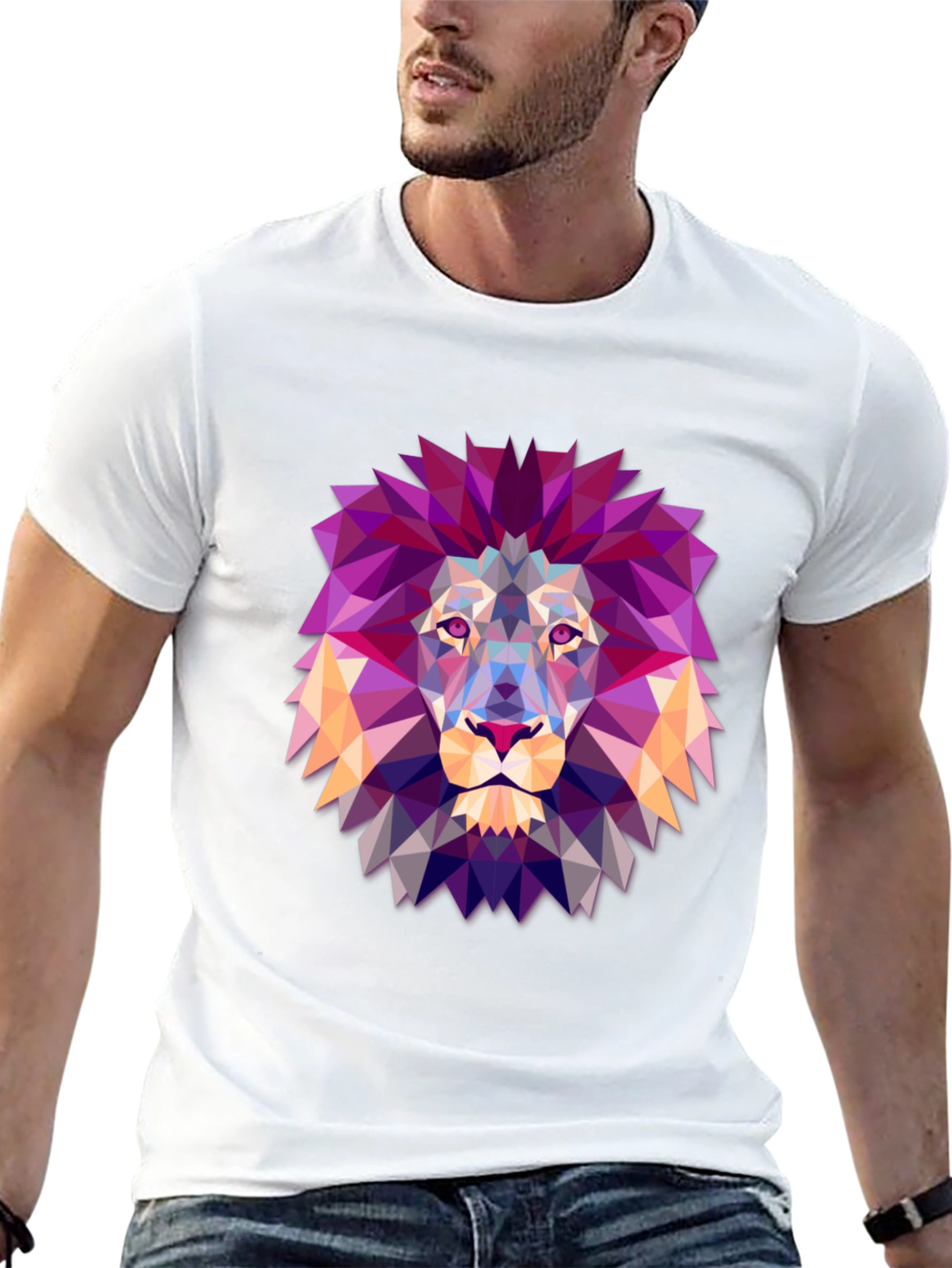 Geometric Lion Graphic Tee - Modern Art Shirt