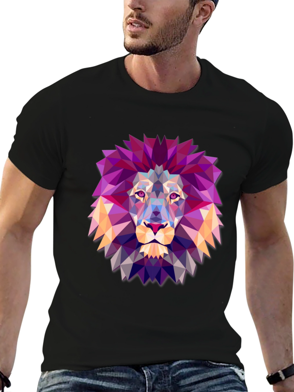 Geometric Lion Graphic Tee - Modern Art Shirt